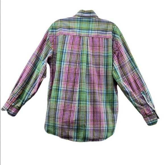 Alan Flusser Mens Medium Pink Green Plaid Button Down Long Sleeve Dress Shirt - Picture 2 of 8